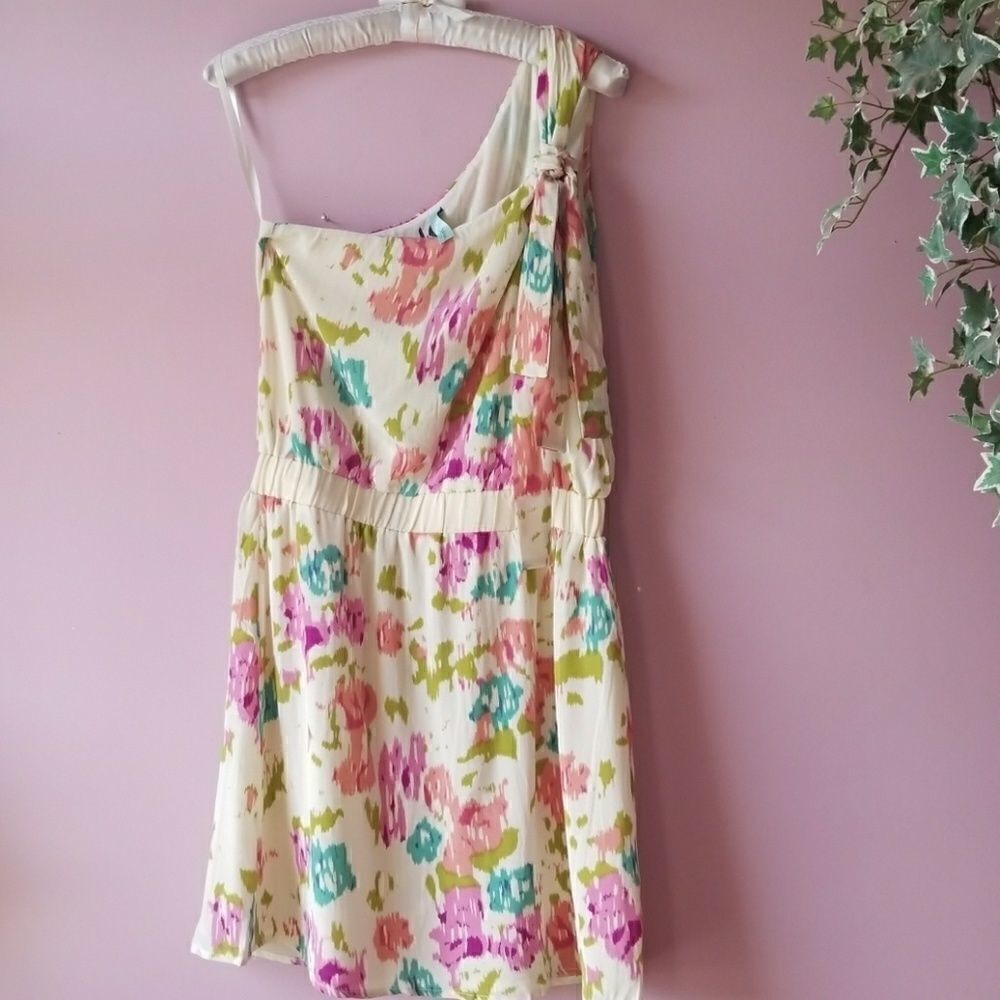 SILK Grecian Style Water Color One Shoulder Dress By Jaloux Yellow with  pattern